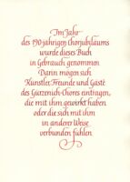 Die erste Seite des Gästebuchs des Gürzenich-Chors aus Köln in klassischer Gestaltung.