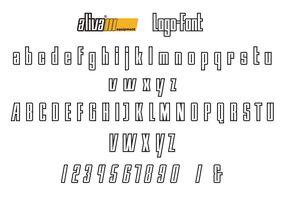 “Logo-font” for a Swiss machine building company, based on their logo. It is used for marking/naming their products only therefore it has a limited set of characters. Upper and lower cases, numbers, ampersand, and a few punctuation marks.