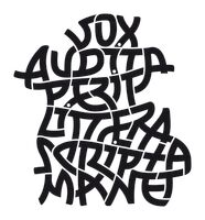 Ein klassischer Kalligrafen-Spruch: Vox audita perit littera scripta manet (in etwa: „Das Gesprochene vergeht, das Geschriebene besteht.“) in einer sehr anspruchsvollen Gestaltung. Ich hatte freie Hand.